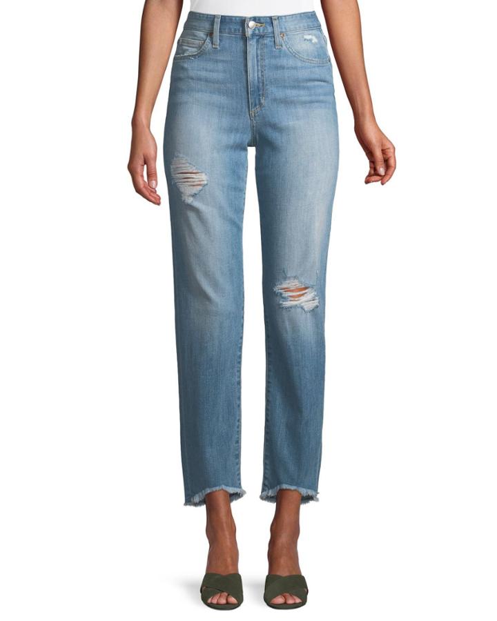 Frayed High-rise Distressed Ankle Jeans