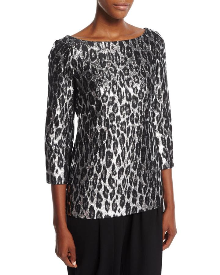 Metallic Leopard Brocade Boat-neck Top