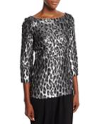 Metallic Leopard Brocade Boat-neck Top