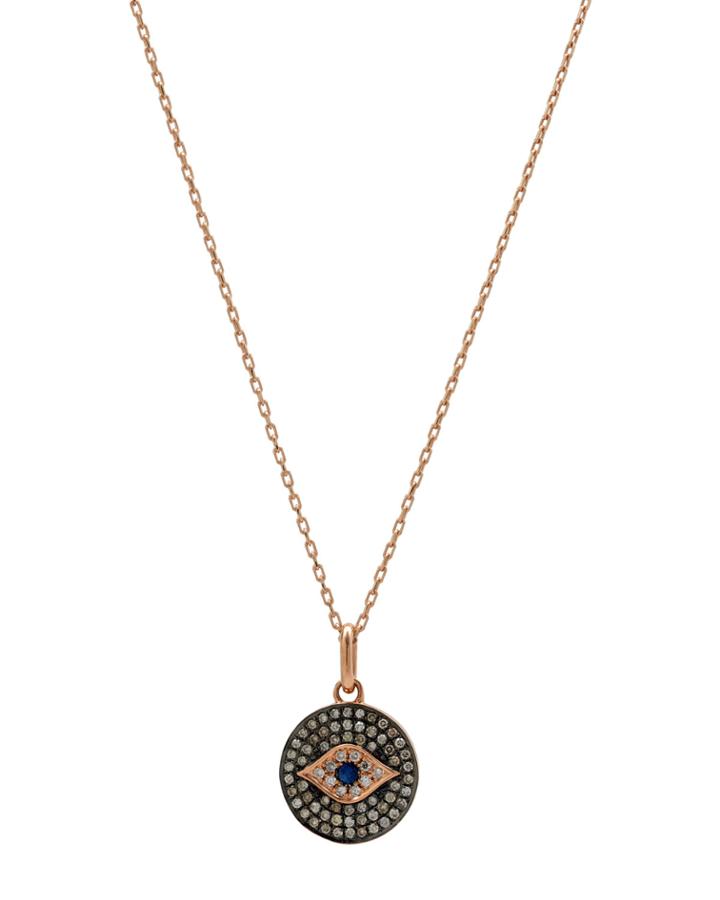 14k Rose Gold Evil Eye Pendant Necklace With Pave Diamonds