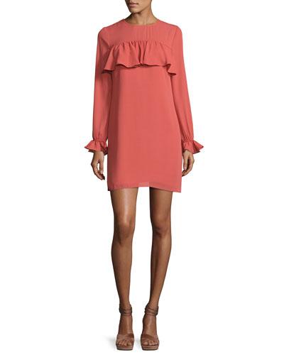 Rochester Ruffled Shift Dress, Coral