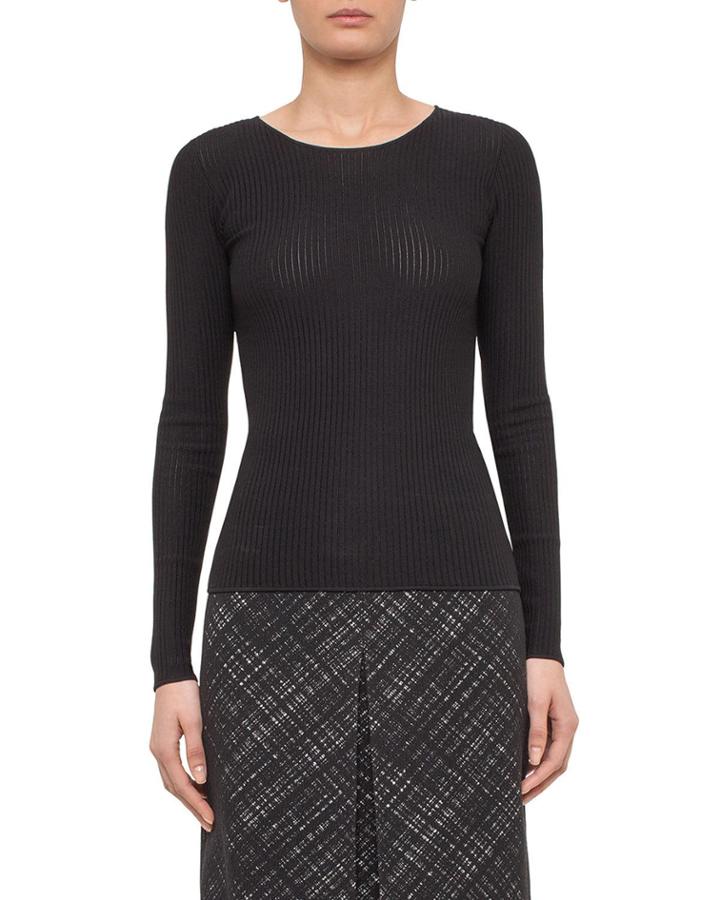 Ribbed Long-sleeve Top, Black