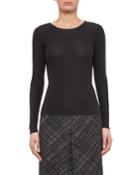 Ribbed Long-sleeve Top, Black