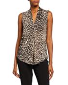Leopard-printed Sleeveless V-neck Top