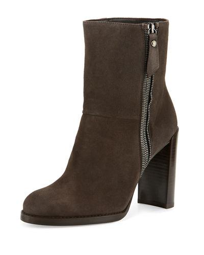 Zipitty Suede Chunky-heel Bootie,