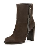 Zipitty Suede Chunky-heel Bootie,