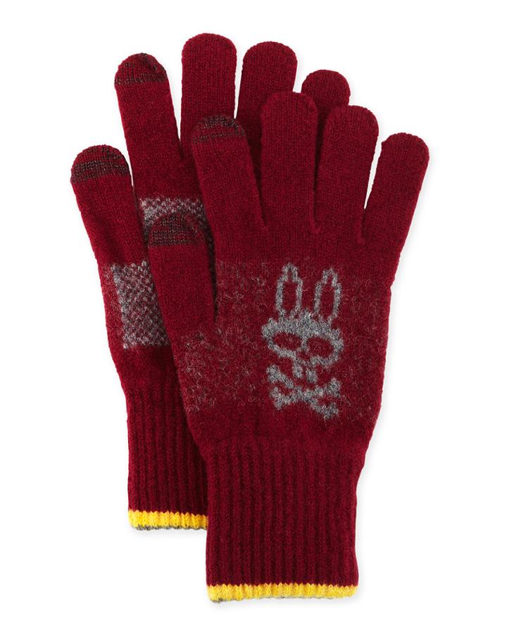 Psycho Bunny Mackies Striped-trim Tech Gloves, Bordeaux,