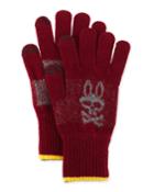 Psycho Bunny Mackies Striped-trim Tech Gloves, Bordeaux,