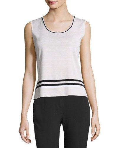 Scoop-neck Contrast-trim Knit Tank, White/black/cream