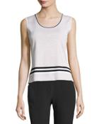 Scoop-neck Contrast-trim Knit Tank, White/black/cream