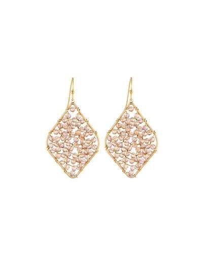 Beaded Diamond-silhouette Drop Earrings, Brown