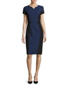 Cap-sleeve Colorblock Dress, Open Blue