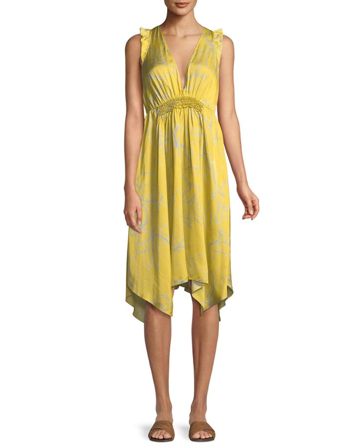 Ruffle-trim V-neck Floral-print Dress