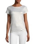 Linen Metallic Striped Short-sleeve Button-back Tee