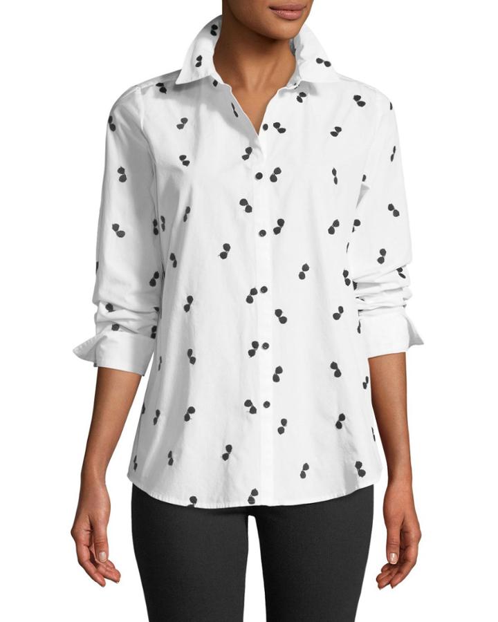 Sunglass-embroidered Button-front Blouse
