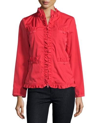 Ruffle-trim Zip-front Jacket, Red
