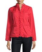 Ruffle-trim Zip-front Jacket, Red