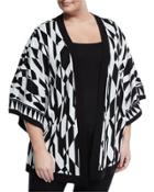 Graphic-knit 3/4-sleeve Jacket, Black/white,