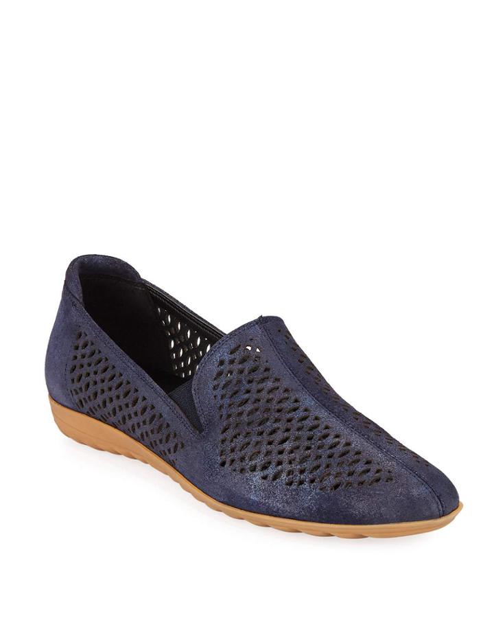 Brisia Metallic Leather Loafer Flats, Navy
