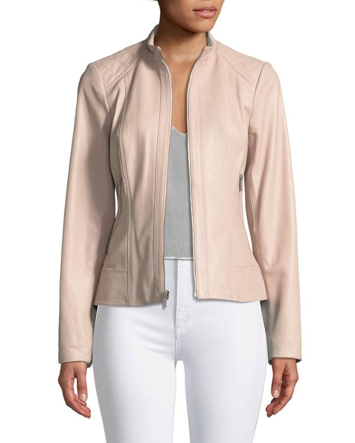 Quilted-shoulder Zip-front