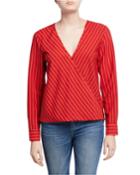 Striped Long-sleeve Wrap Top