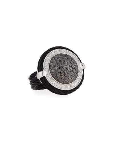 Noir Round Black & White Diamond Cable Ring,
