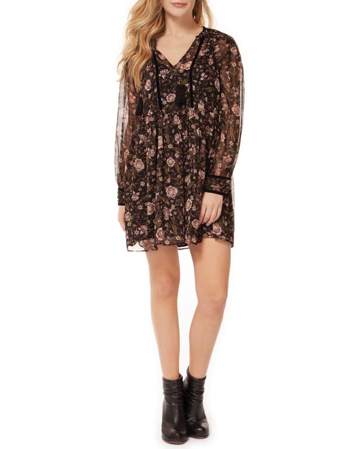 Long-sleeve Split-neck Dress