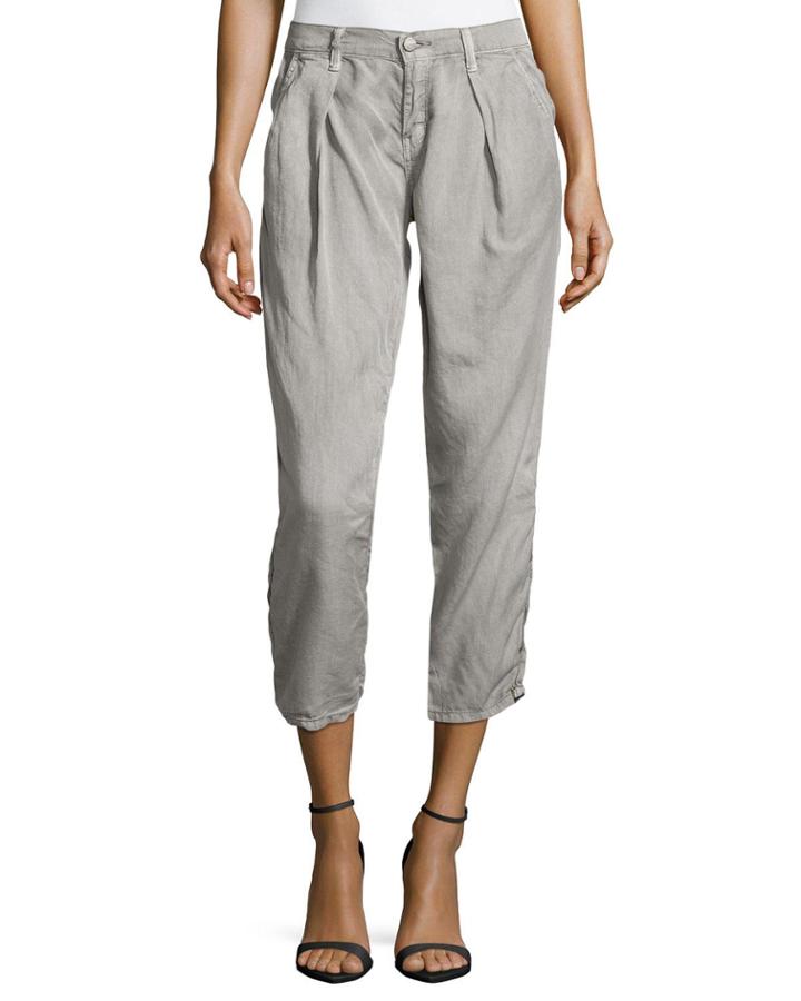 Fade To Blue Pleated Tencel Trousers, Faded Gray -