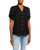 Treasure That Shirt In Black Linen-blend Top
