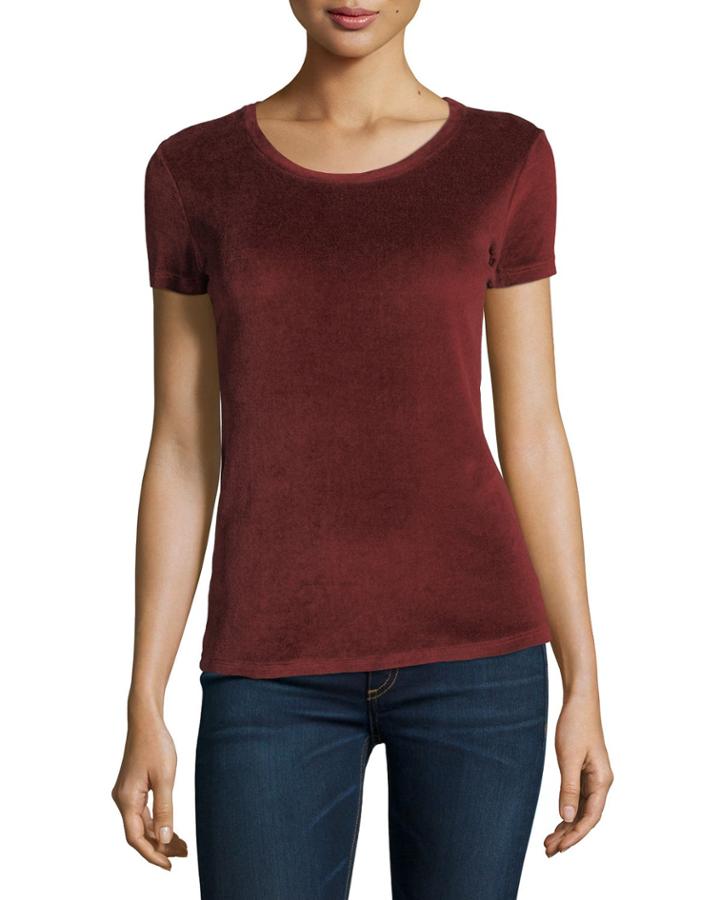 Short-sleeve Velour Crew-neck Top