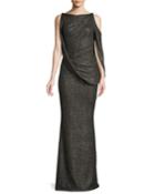 Ponceau High-neck Open-shoulder Glitter-jersey Evening Gown