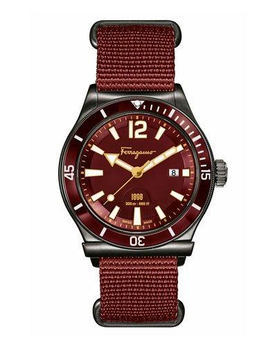 43mm 1898 Sport Men's Watch W/ Canvas Strap, Gray/rust