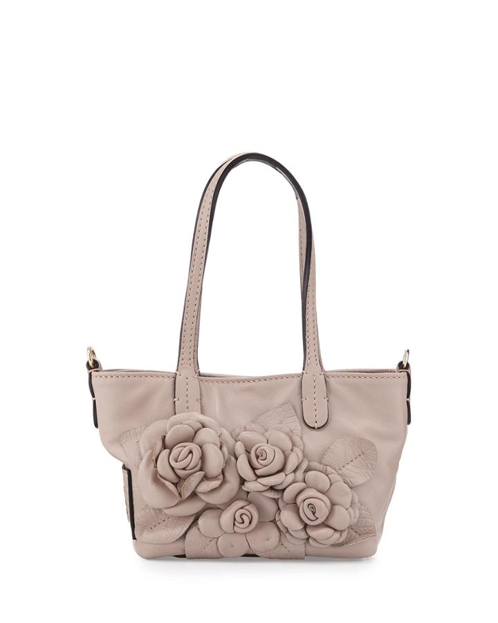 Valentino Leather Rosette Mini Tote Bag, Beige, Women's, Red