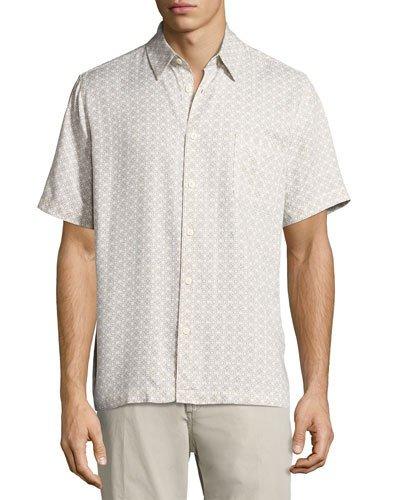 Cross-print Short-sleeve Shirt, Off White