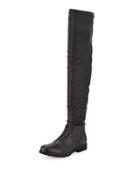 Valeria Low-heel Leather Boot, Black