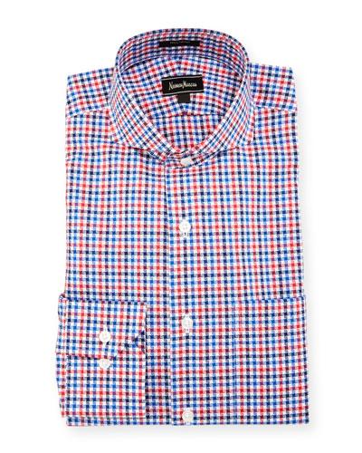 Classic-fit Regular-finish Check-print Dress Shirt, Red/navy