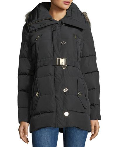 Heavy Down Car-seat Belted Jacket W/ Fur Hood