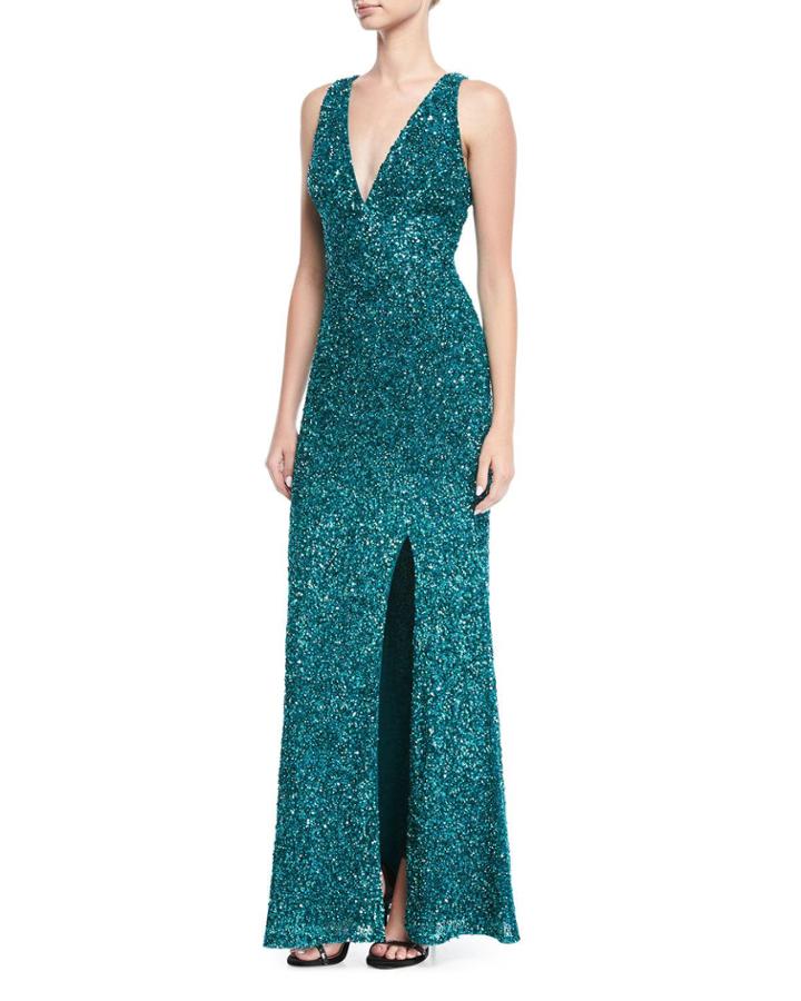 Sequin V-neck Evening Gown