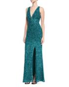Sequin V-neck Evening Gown