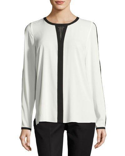 Cassy Colorblock Silky Blouse, Black/white