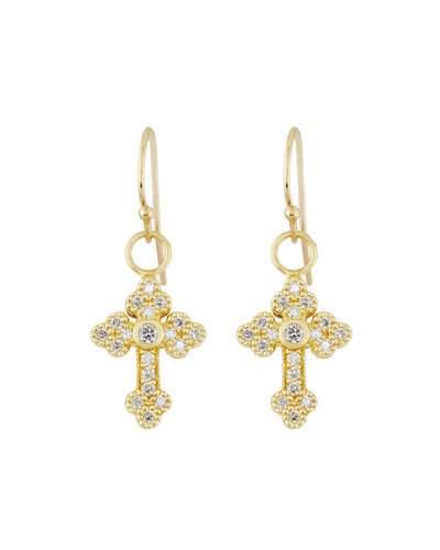 Guinevere 18k Tiny Diamond Cross Dangle & Drop Earrings