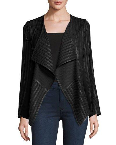 Leather-strip Cascade Jacket, Black