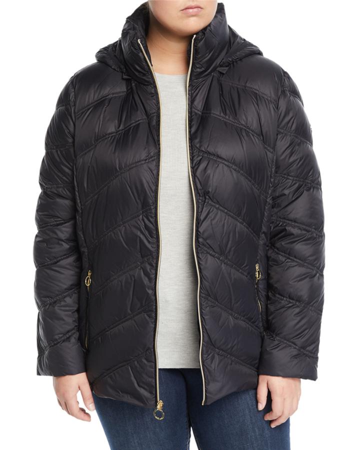 Short Hooded Zip-front Packable Jacket,