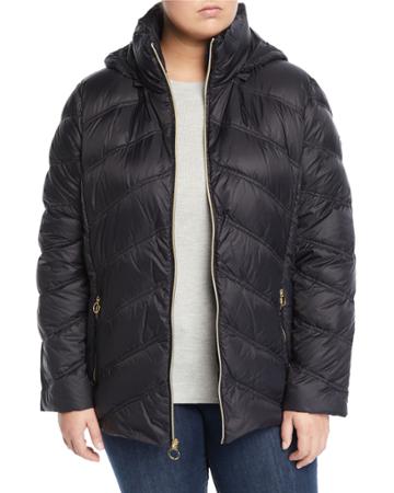 Short Hooded Zip-front Packable Jacket,