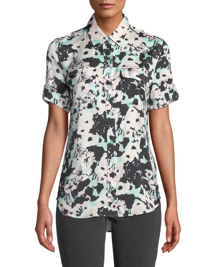Backlight Floral Print Button-down Blouse