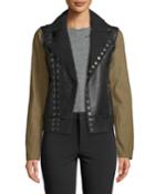 Canvas-sleeve Faux-leather