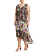 Plus Size Floral Pleated Fit-&-flare Dress
