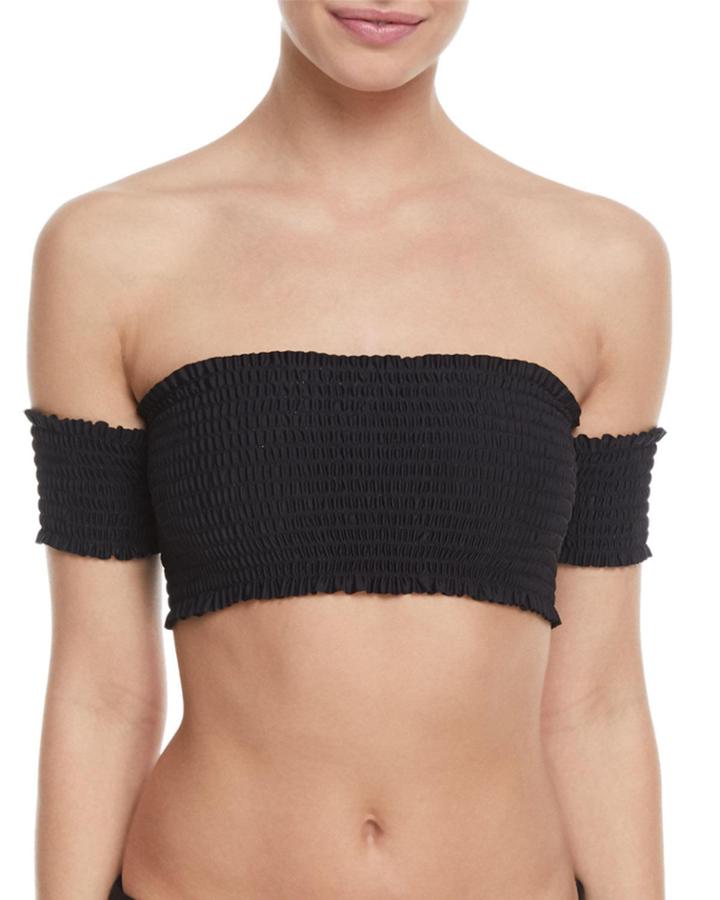 Smocked Off-the-shoulder Lace-back