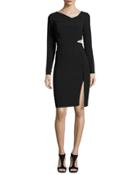 Long-sleeve Cutout Sheath Dress, Black