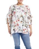 3/4-ruffle-sleeve Floral Blouse,